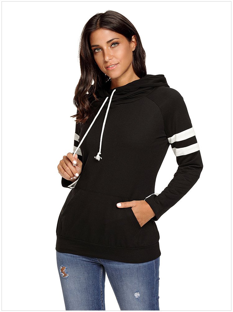 Size XL Winter large size women's hood long-sleeved hooded striped sweater women