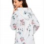 Size S White Winter new women's fashion flower print hooded long-sleeved women's sweater