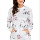 Size L White Winter new women's fashion flower print hooded long-sleeved women's sweater