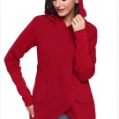 Size L Red Hooded hedging long sleeved coat pendulum cross irregular design women's sweater