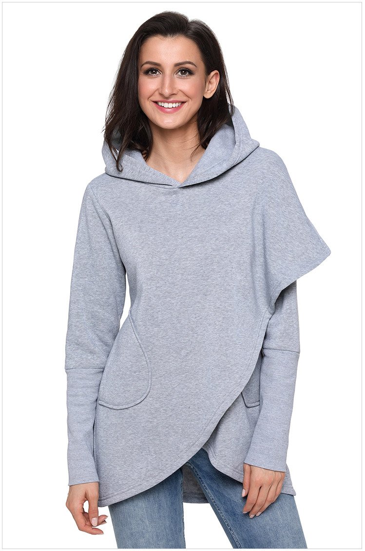 Size S Grey Hooded hedging long sleeved coat pendulum cross irregular design women's sweater
