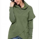 Size M Green Hooded hedging long sleeved coat pendulum cross irregular design women's sweater