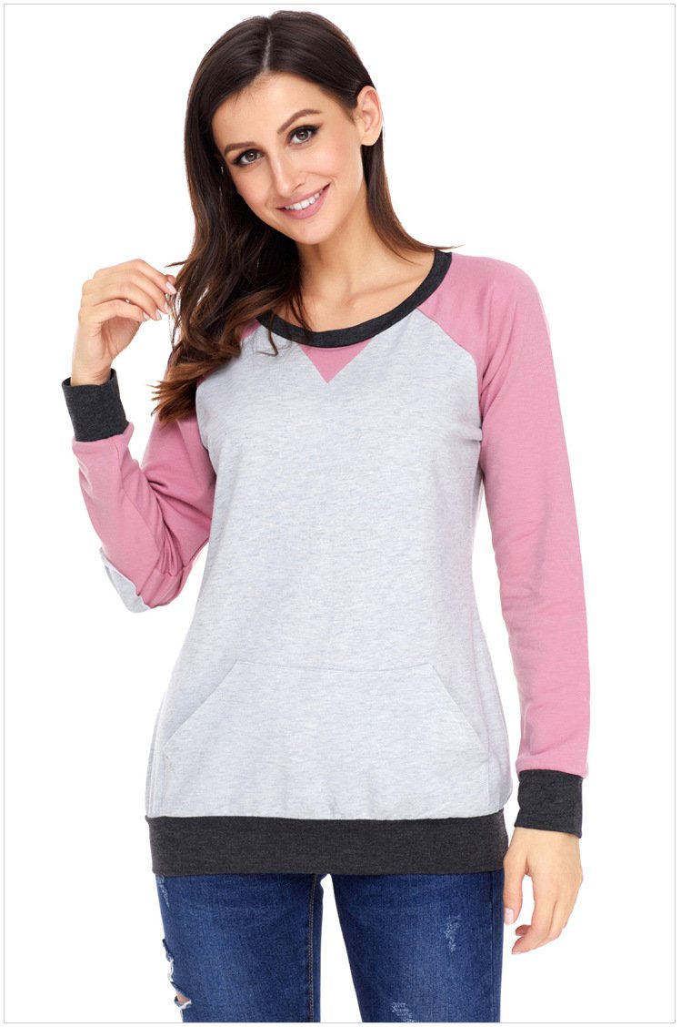 Size S Pink New women's sweatshirt splicing round neck long sleeve large size women's sweater