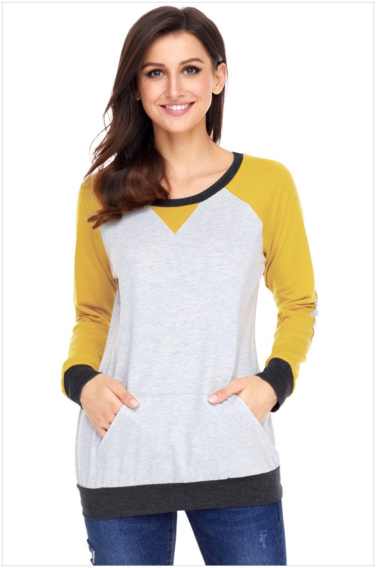 Size M Yellow New women's sweatshirt splicing round neck long sleeve large size women's sweater