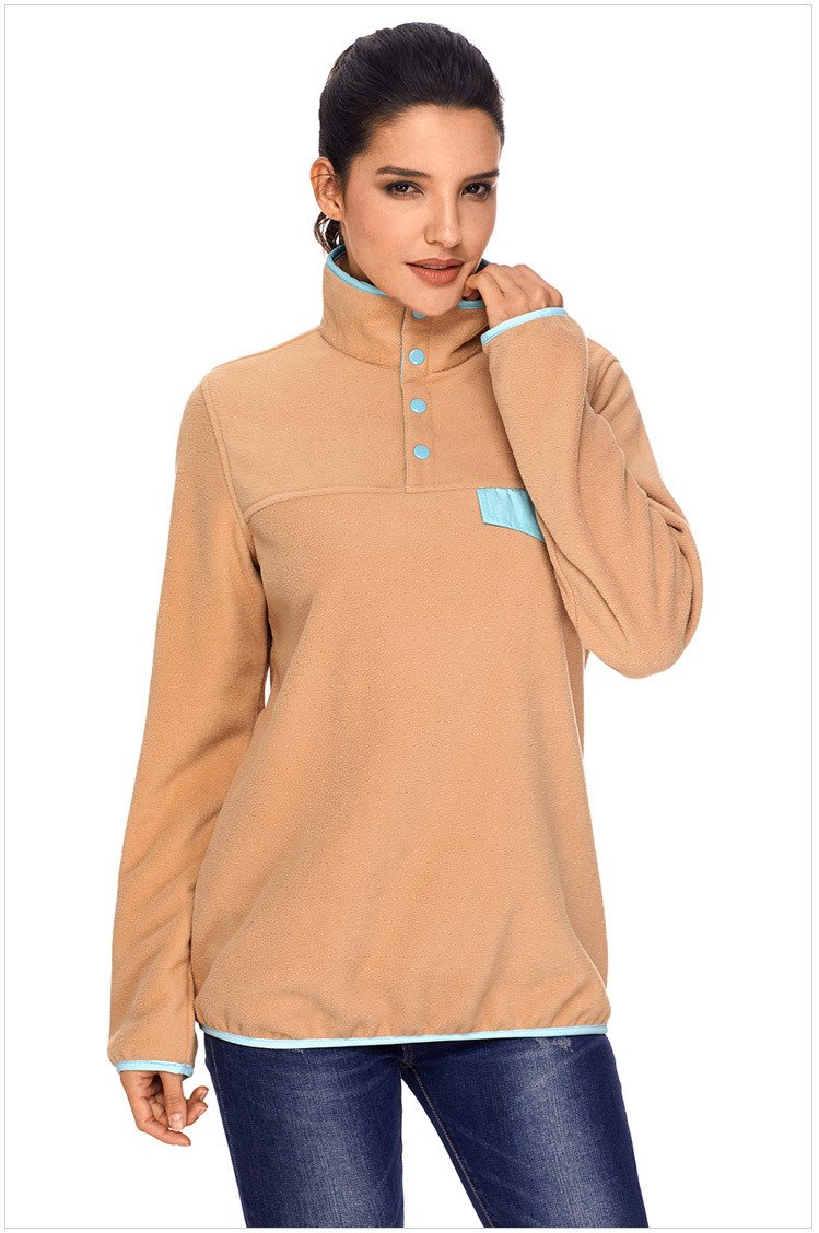 Size XL Khaki New fashion pullover high collar button long-sleeved women's sweater