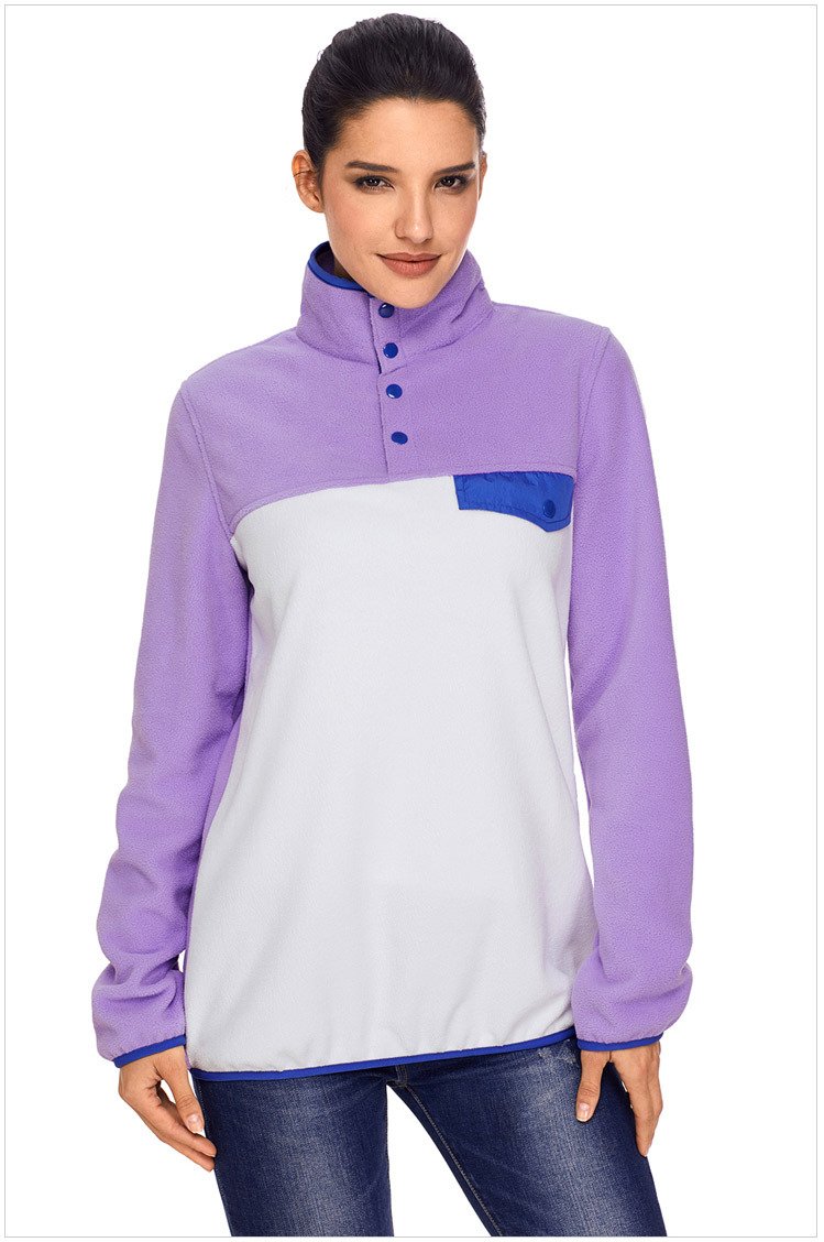 Size S Purple New fashion pullover high collar button long-sleeved women's sweater