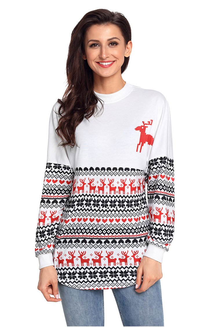 Size XL Winter new Christmas printing ladies round neck long sleeve sweater