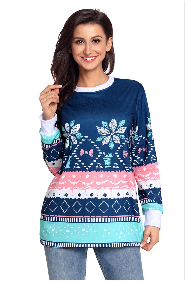Size S Blue Winter new unique round neck long-sleeved self-cultivation women's sweater