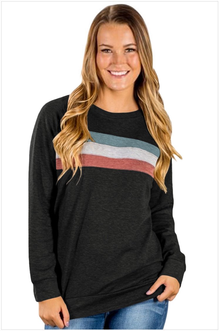 Size XL Black New chic chest long-sleeved large-size women's sweater round neck