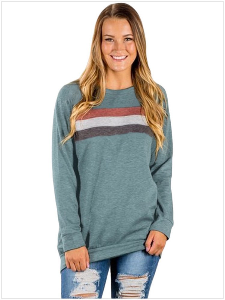 Size M Green New chic chest long-sleeved large-size women's sweater round neck
