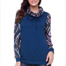 Size S Blue New large size women's printing scarves collar long-sleeved women's sweater