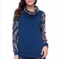 Size M Blue New large size women's printing scarves collar long-sleeved women's sweater