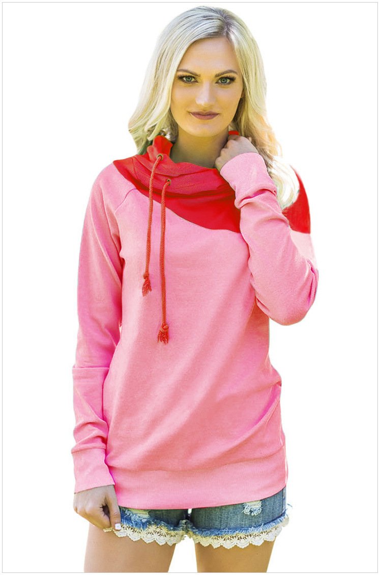 Size XL Pink long-sleeved hooded hedging womens sweater