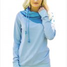 Size S Blue long-sleeved hooded hedging womens sweater