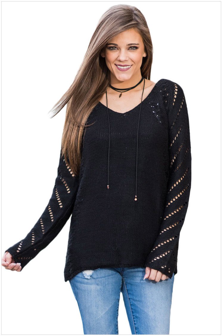 Size S Black Large size sweater V-neck loose wild women's sweaters