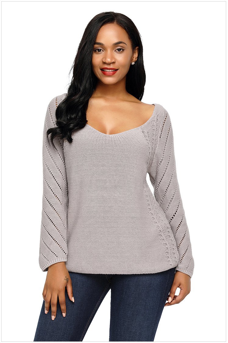 Size XXL Grey Large size sweater V-neck loose wild women's sweaters