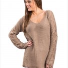 Size XL Khaki Large size sweater V-neck loose wild women's sweaters
