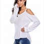 Size S White Solid color wild knit sexy strapless V-neck long sleeve pullover