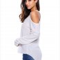 Size M White Solid color wild knit sexy strapless V-neck long sleeve pullover