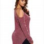 Size L Red Solid color wild knit sexy strapless V-neck long sleeve pullover
