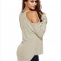 Size M Apricot Solid color wild knit sexy strapless V-neck long sleeve pullover