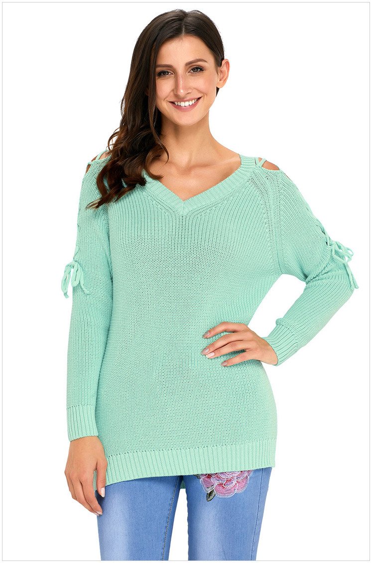 Size L Green New sweater long sleeve V-neck strapless large size women's sweater