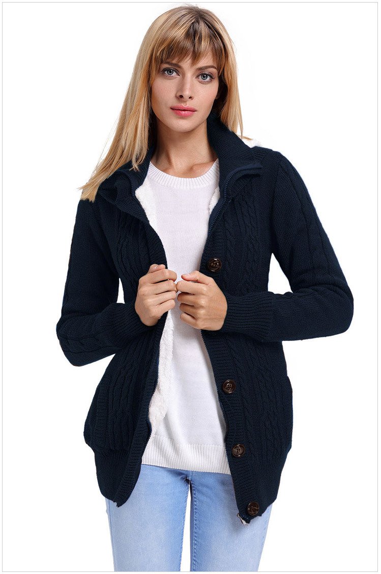 Size XS Darkblue New women's knit sweater cardigan long sleeve coat