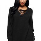 Size S Black Winter new large size sweater long-sleeved cross-v-neck sweater