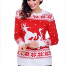 Size XL Red Christmas printed large size sweater round neck long-sleeved women's sweater