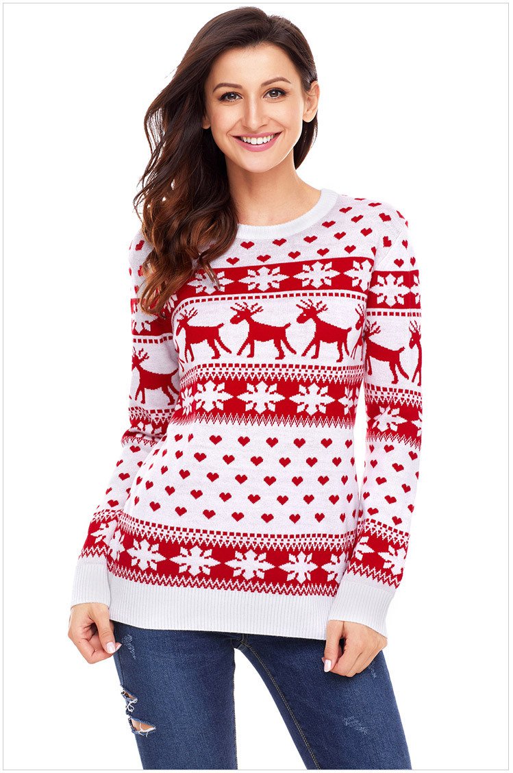 Size XL Red Large size sweater round neck womens long-sleeved Christmas sweater