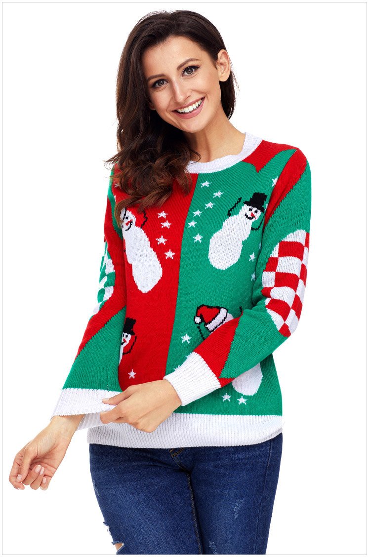 Size L Knit sweater snowman round neck long-sleeved women's Christmas ...