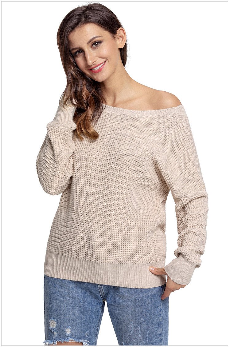 Size L Apricot Winter sweater long-sleeved V-neck loose women's sweaters