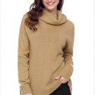 Size XL Khaki New rib knit high collar short sleeve long loose women's sweater