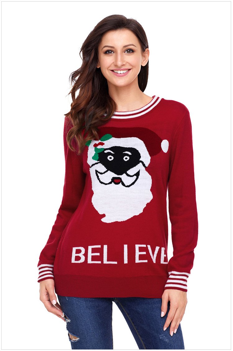 Size XXL Red Sweater santa round neck long sleeve plus size women's sweater