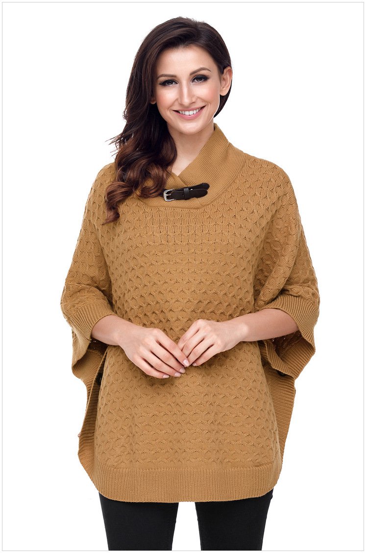 Size M Khaki Large size sweater shawl collar bat sleeve knit women's sweater