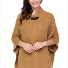 Size L Khaki Large size sweater shawl collar bat sleeve knit women's sweater