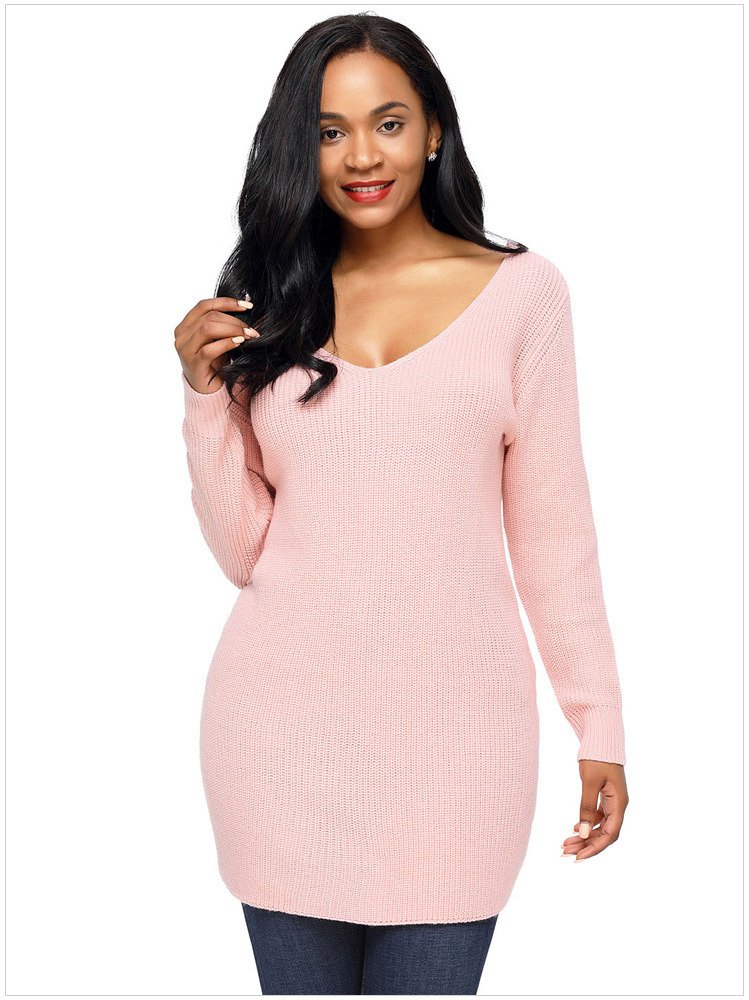 Size M Long-sleeved V-neck back sexy strap sweater women's sweater