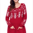 Size XL Red Winter sweater sleeve round neck long sleeve printed Christmas sweater
