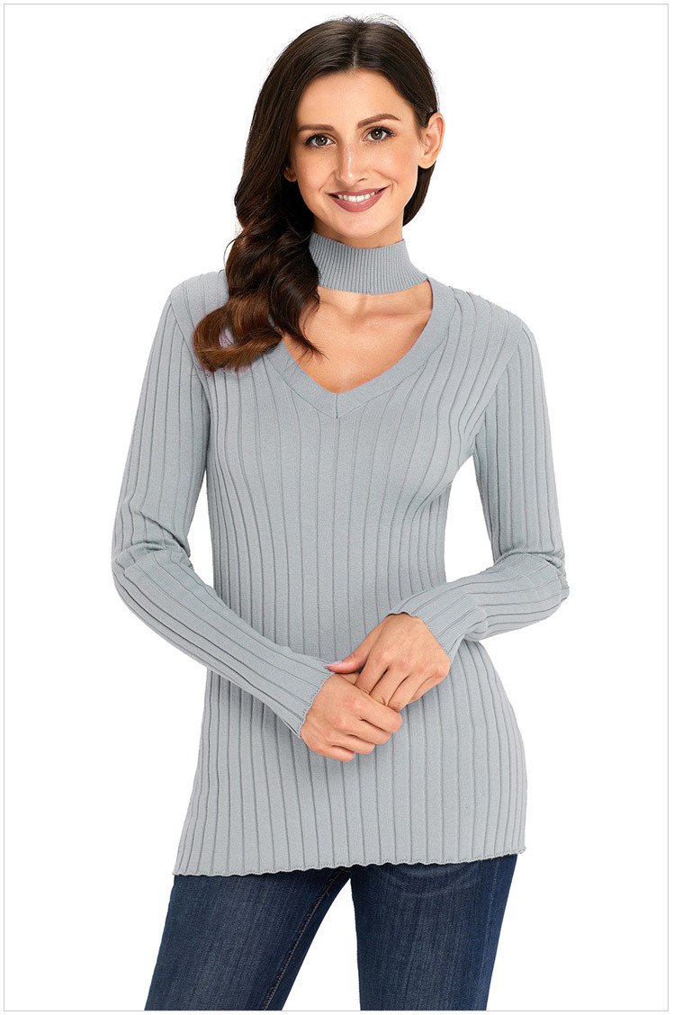 Size S New neck design sexy V-neck long sleeve large size women's knit sweater