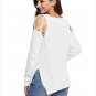 Size XXL White New winter long-sleeved round neck strapless shoulder open split women's sweaters