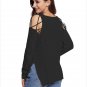Size S Black New winter long-sleeved round neck strapless shoulder open split women's sweaters