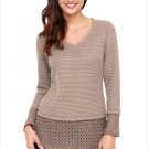 Size XXL Khaki New sexy V-neck long-sleeved lace splicing plus size women's knit sweater