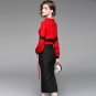Size XL New fashion suit skirt women two sets of red coat hip half skirt women