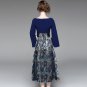 Size M 2017 autumn new dress trumpet sleeves print Slash Neck long thin dress