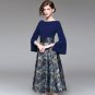 Size XL 2017 autumn new dress trumpet sleeves print Slash Neck long thin dress