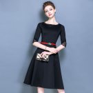 Size L 2017 autumn new retro black dress Slim big black dress