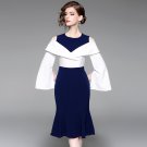 Size XL Season 2017 new hit color dress fake two-piece ladies fishtail dress
