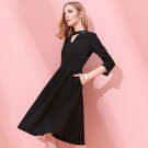 Size XL Black women's waist thin dress hollow V-neck black long dress
