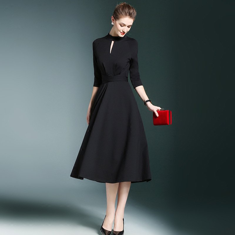 Size XL winter dress 2017 new Slim sleeve pencil dress retro black dress