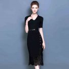 Size S Black OL V-Neck Women Lace Midi Party Formal Dress
